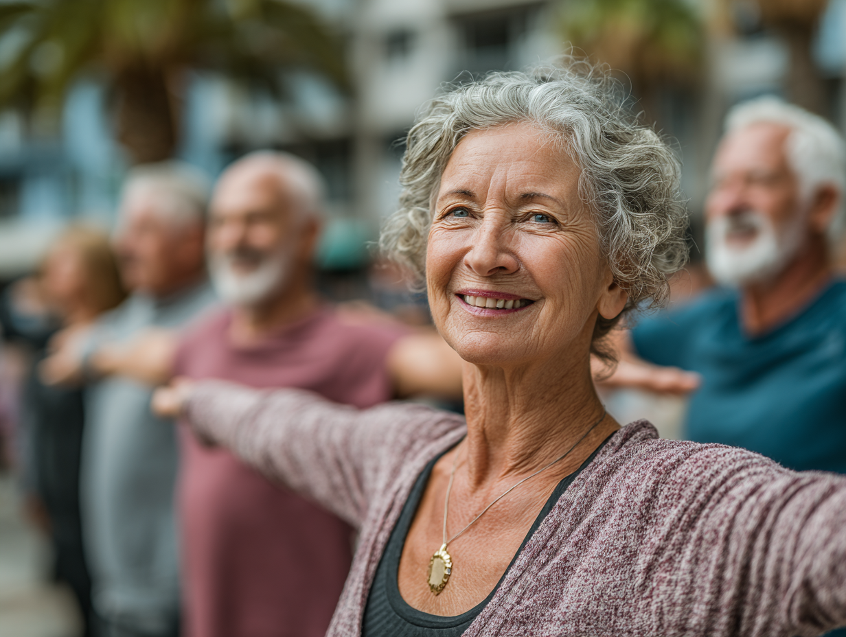 Активні люди старшого віку займаються фітнесом